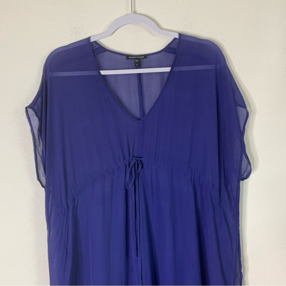 Eileen Fisher Womens Blue 100% silk sheer georgette SS dress S - Picture 4 of 8